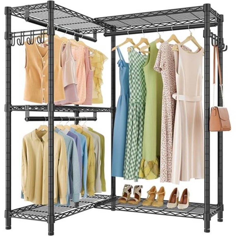 Garment Rack L Shaped Clothes Rack for Corner, Freestanding Portable Wardrobe - Picture 7 of 7